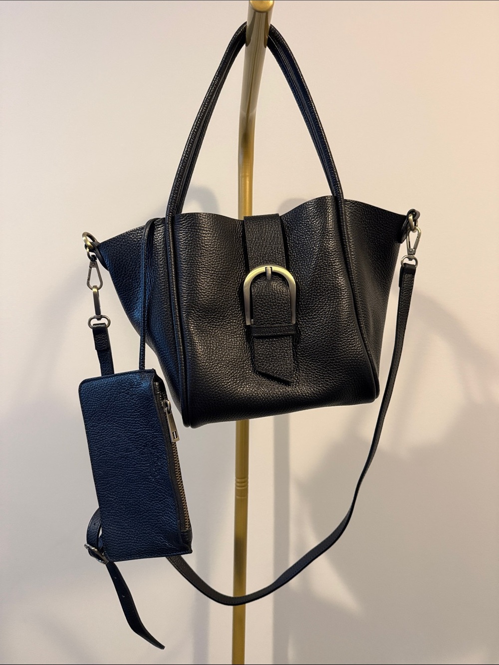 NWOT Gabarra Milano Black Genuine Leather Tote Bag Wallet Made in Italy